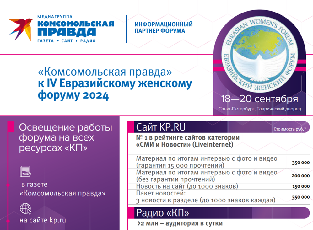 КП на Евразийском женском форуме, 18-20 сентября, г. Санкт-Петербург